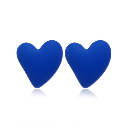Blue Acrylic and Silve-Plated Heart Stud Earrings, stud earrings for women, dainty minimalist design, side view