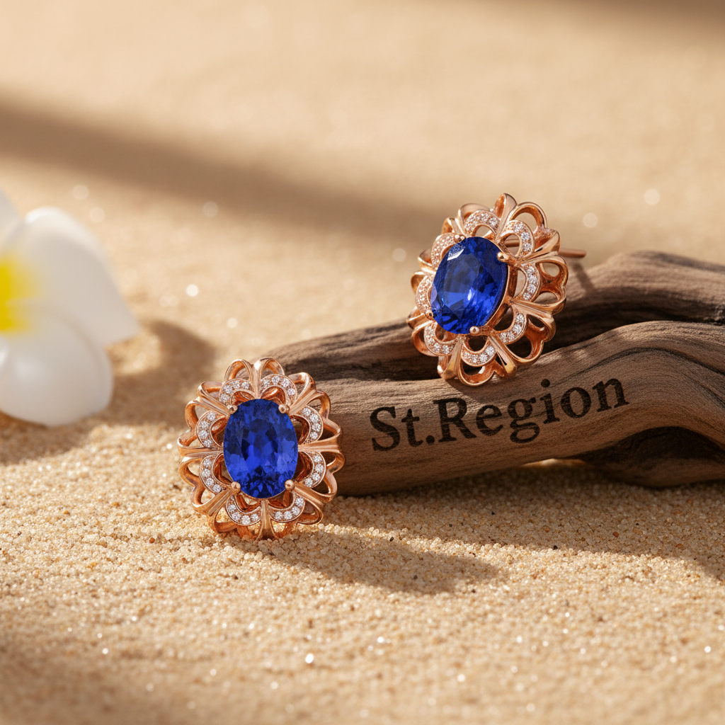 Blue Crystal & Cubic Zirconia 18K Rose Gold-Plated Floral Stud Earrings - Street Region