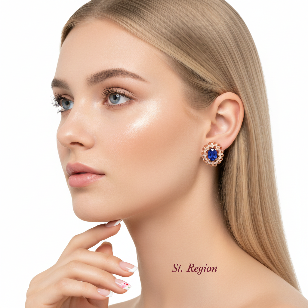 Blue Crystal & Cubic Zirconia 18K Rose Gold-Plated Floral Stud Earrings - Street Region