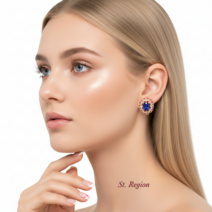 Blue Crystal & Cubic Zirconia 18K Rose Gold-Plated Floral Stud Earrings - Street Region