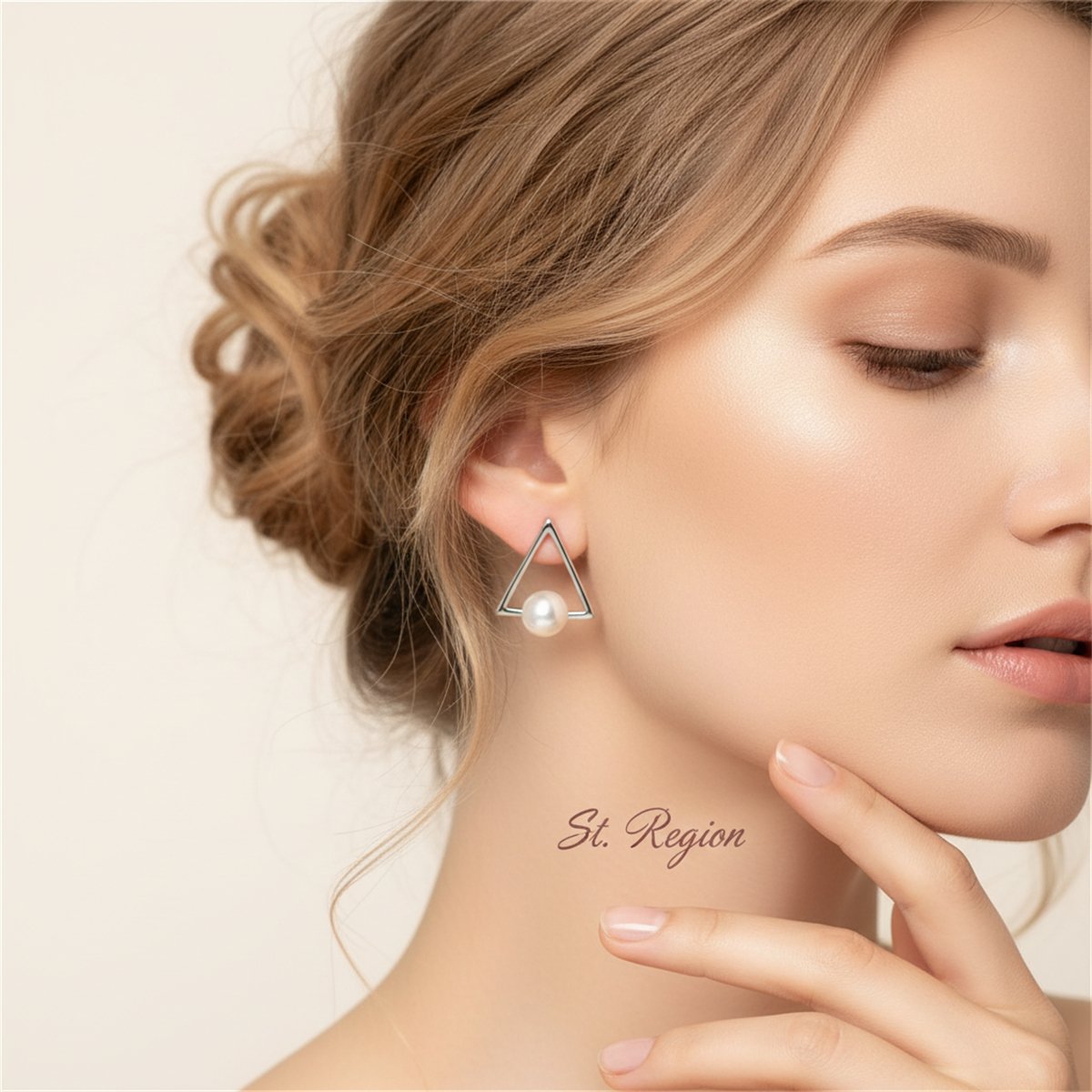 Pearl and Silver-Plated Hollow-Triangle Stud Earrings, cubic zirconia stud earrings for women, styled look