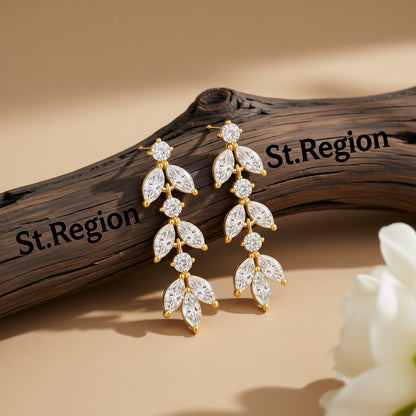Marquise Crystal and Cubic Zirconia Leaves Drop Earrings, drop earrings for women, vintage-inspired design, front view