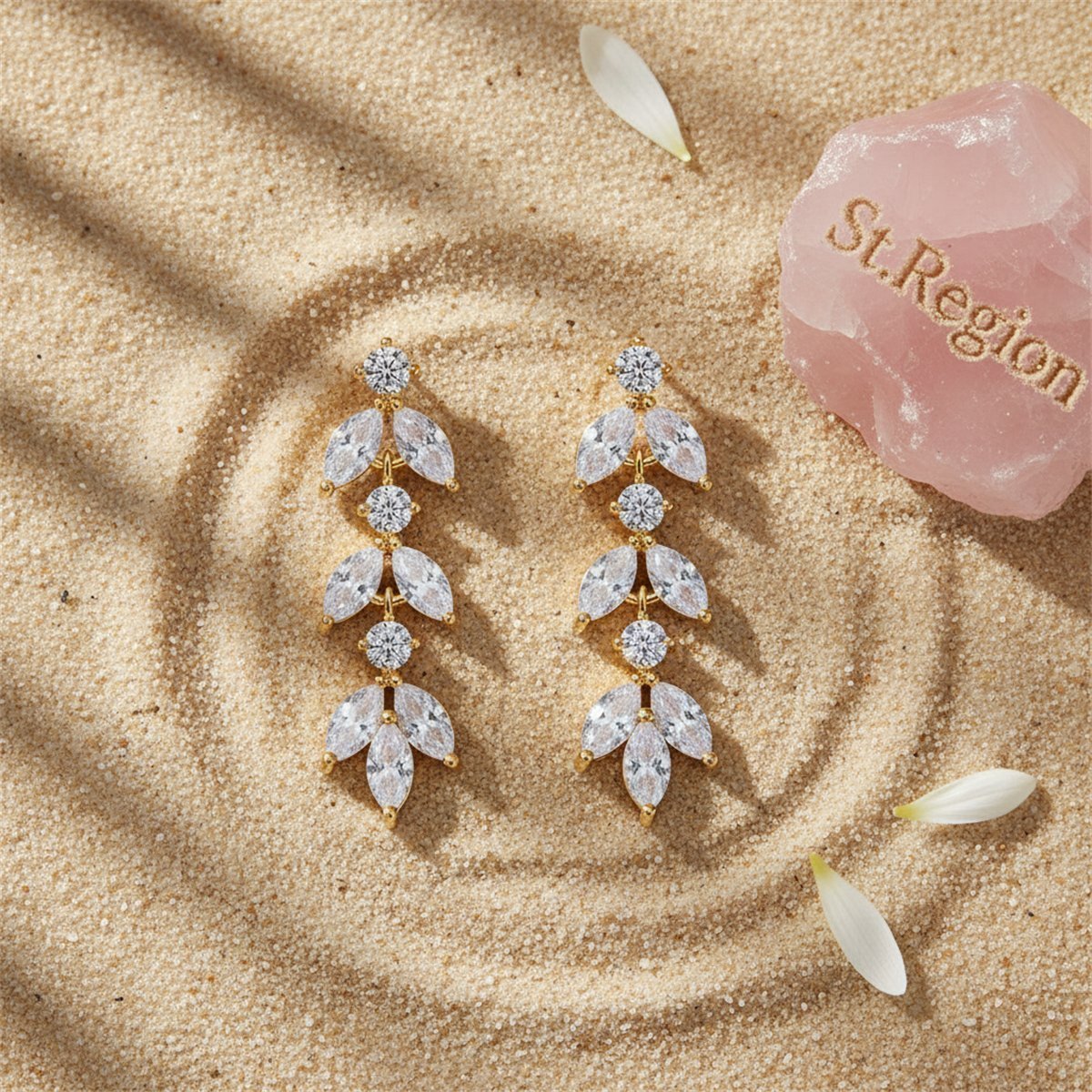 Marquise Crystal and Cubic Zirconia Leaves Drop Earrings, drop earrings for women, detail close-up