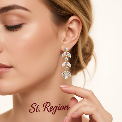Marquise Crystal and Cubic Zirconia Leaves Drop Earrings, drop earrings for women, vintage-inspired design, styled look