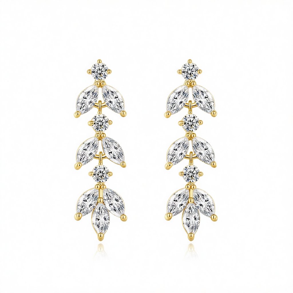 Marquise Crystal and Cubic Zirconia Leaves Drop Earrings, drop earrings for women, vintage-inspired design, side view