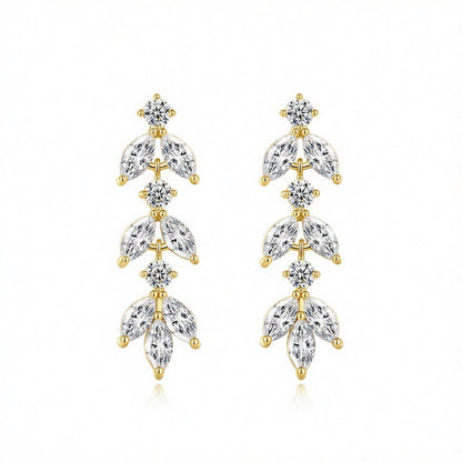 Marquise Crystal and Cubic Zirconia Leaves Drop Earrings, drop earrings for women, vintage-inspired design, side view