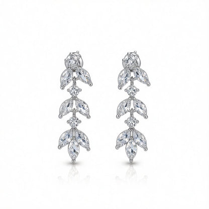 Black Marquise Crystal and Cubic Zirconia Leaves Drop Earrings, drop earrings for women, dainty minimalist design, side view
