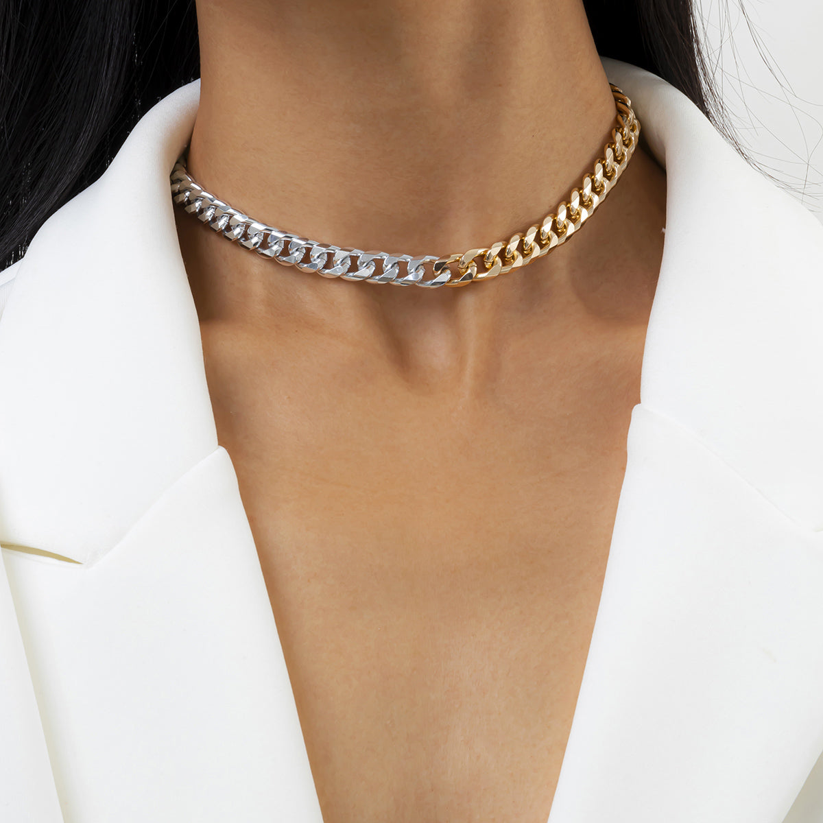 Two Tone Figaro Choker Necklace, chunky choker necklace, botanical inspired, front view