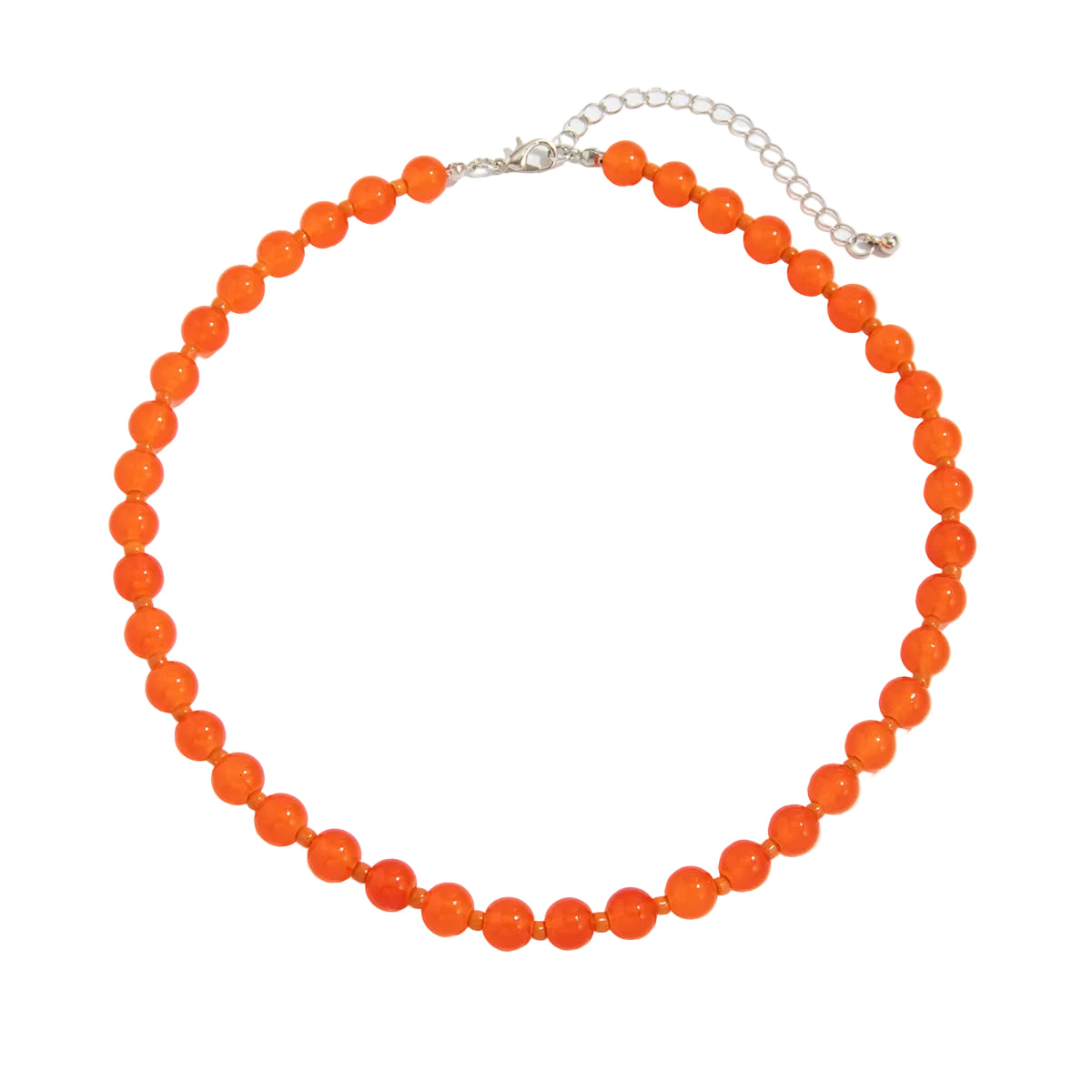 Red Jade and Silvertone Beaded Chain Collar Necklace, botanical inspired, front view