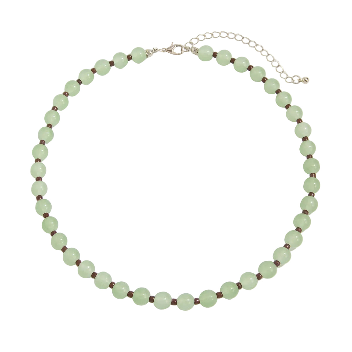 Green Jade and Silvertone Beaded Chain Collar Necklace, vintage-inspired design, front view