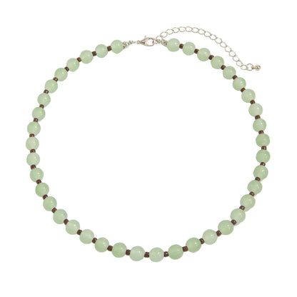 Green Jade and Silvertone Beaded Chain Collar Necklace, vintage-inspired design, front view
