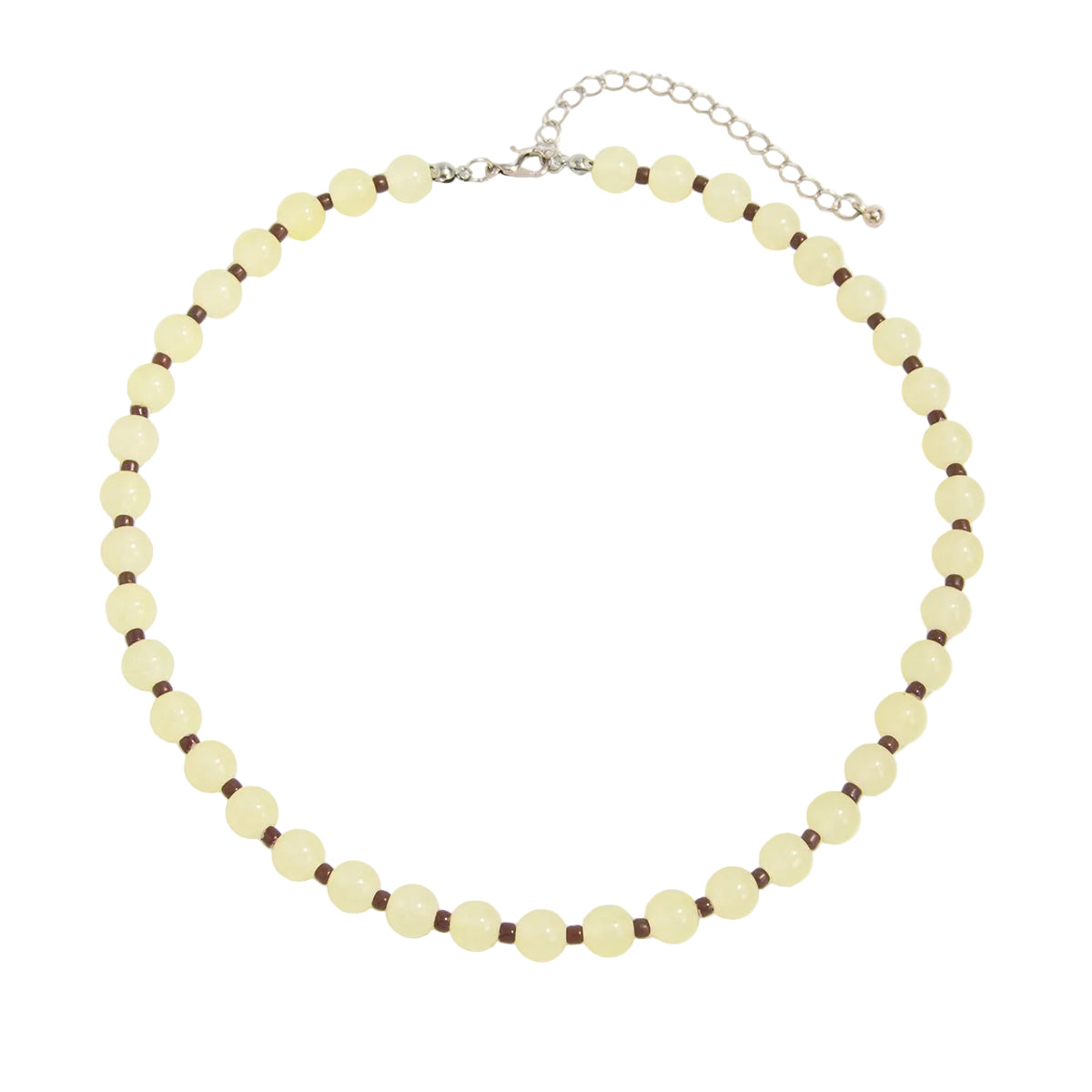 Light Yellow Jade and Silvertone Beaded Chain Collar Necklace, elegant gift for her, front view