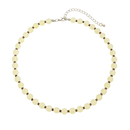 Light Yellow Jade and Silvertone Beaded Chain Collar Necklace, elegant gift for her, front view