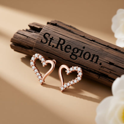 Cubic Zirconia and 18K Rose Gold-Plated Heart Stud Earrings, rose gold stud earrings for women, front view
