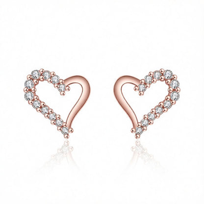 Cubic Zirconia and 18K Rose Gold-Plated Heart Stud Earrings, rose gold stud earrings for women, side view