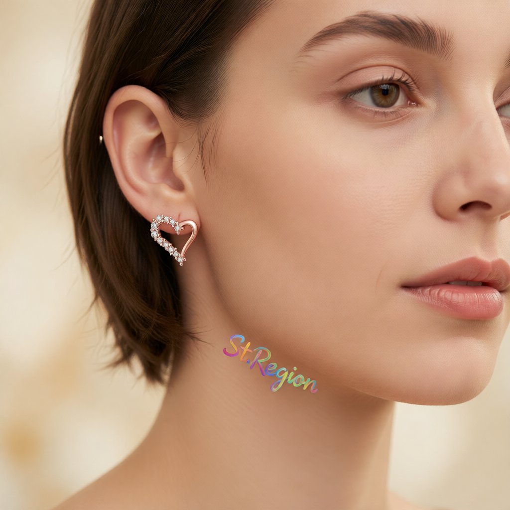 Cubic Zirconia and 18K Rose Gold-Plated Heart Stud Earrings, rose gold stud earrings for women, styled look
