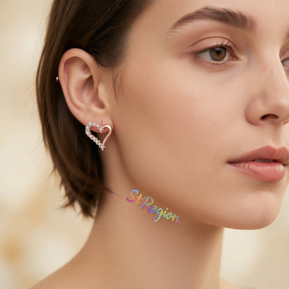 Cubic Zirconia and 18K Rose Gold-Plated Heart Stud Earrings, rose gold stud earrings for women, styled look