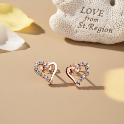 Cubic Zirconia and 18K Rose Gold-Plated Heart Stud Earrings, rose gold stud earrings for women, lifestyle look