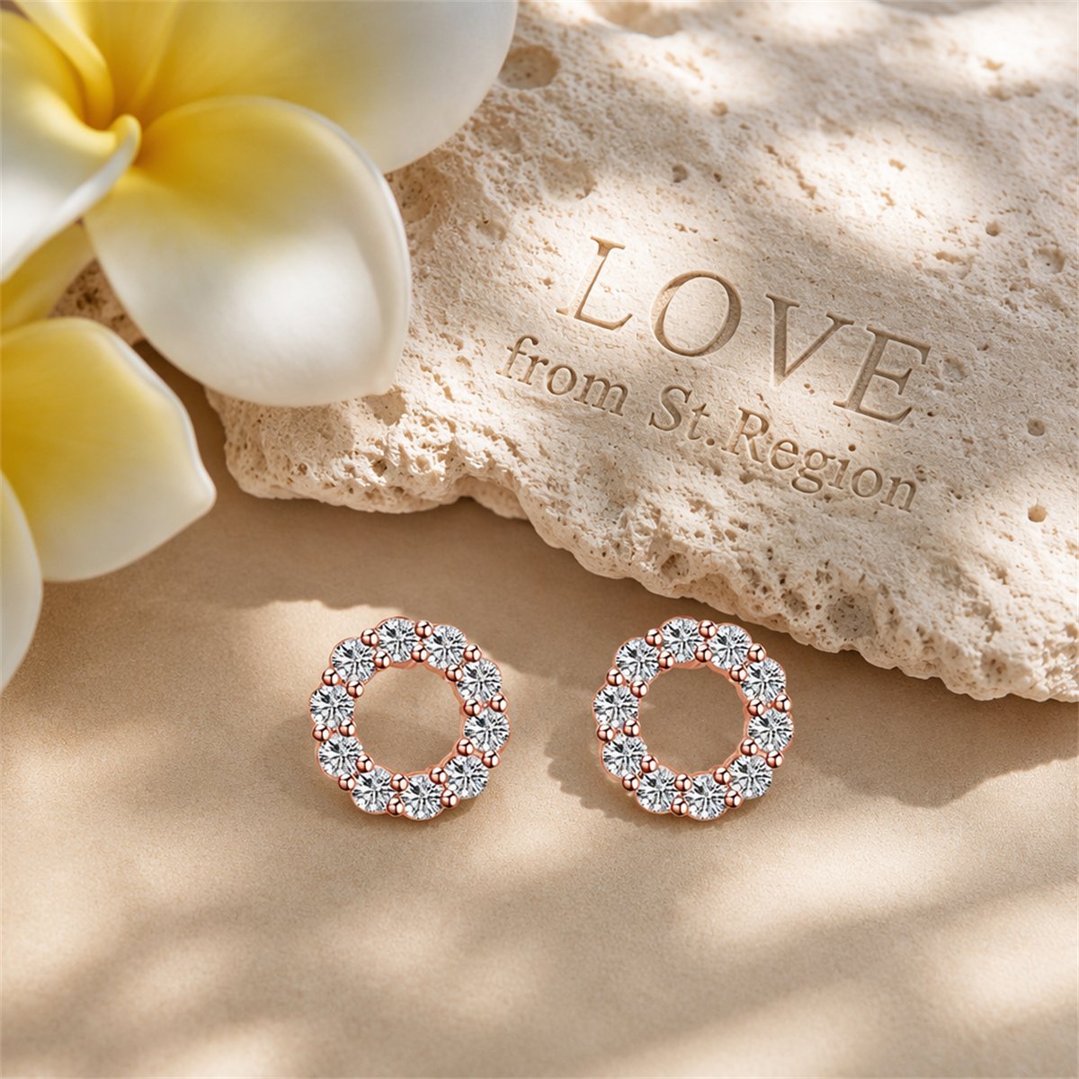 Cubic Zirconia and 18K Rose Gold-Plated Circle Stud Earrings, rose gold stud earrings for women, lifestyle look