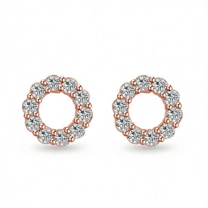 Cubic Zirconia and 18K Rose Gold-Plated Circle Stud Earrings, rose gold stud earrings for women, everyday style, side view