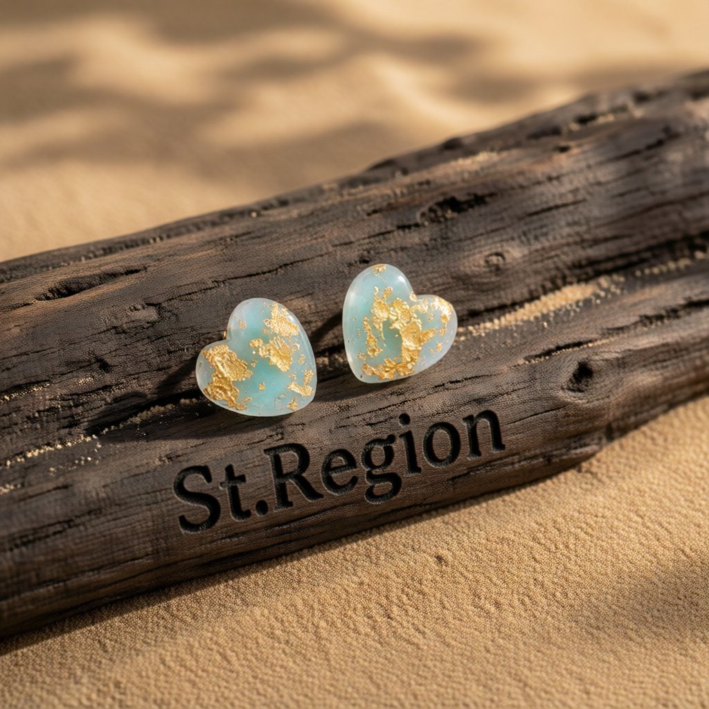 Gold Foil Heart and Resin Stud Earrings, cubic zirconia stud earrings for women, elegant gift for her, front view
