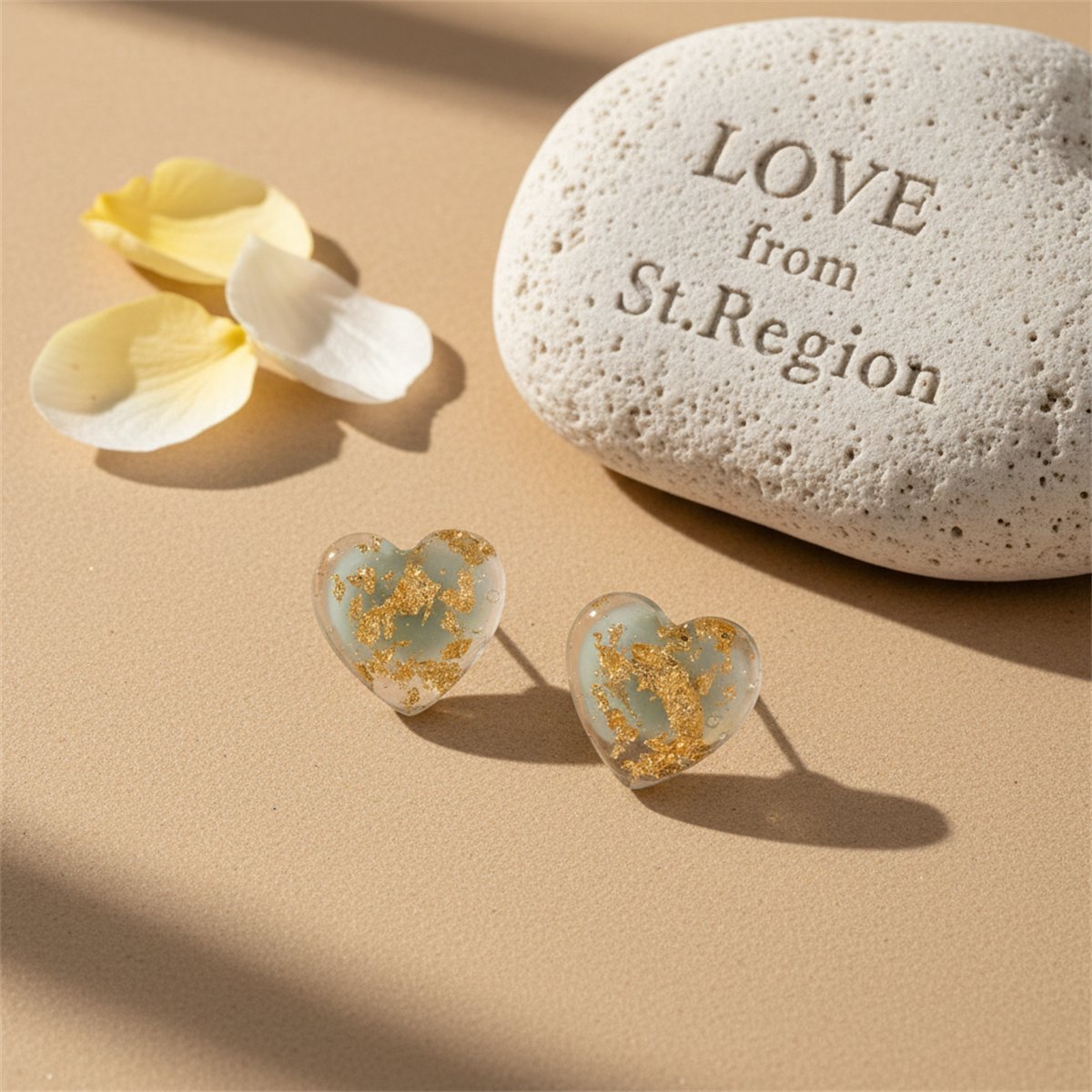 Gold Foil Heart and Resin Stud Earrings, cubic zirconia stud earrings for women, elegant gift for her, lifestyle look