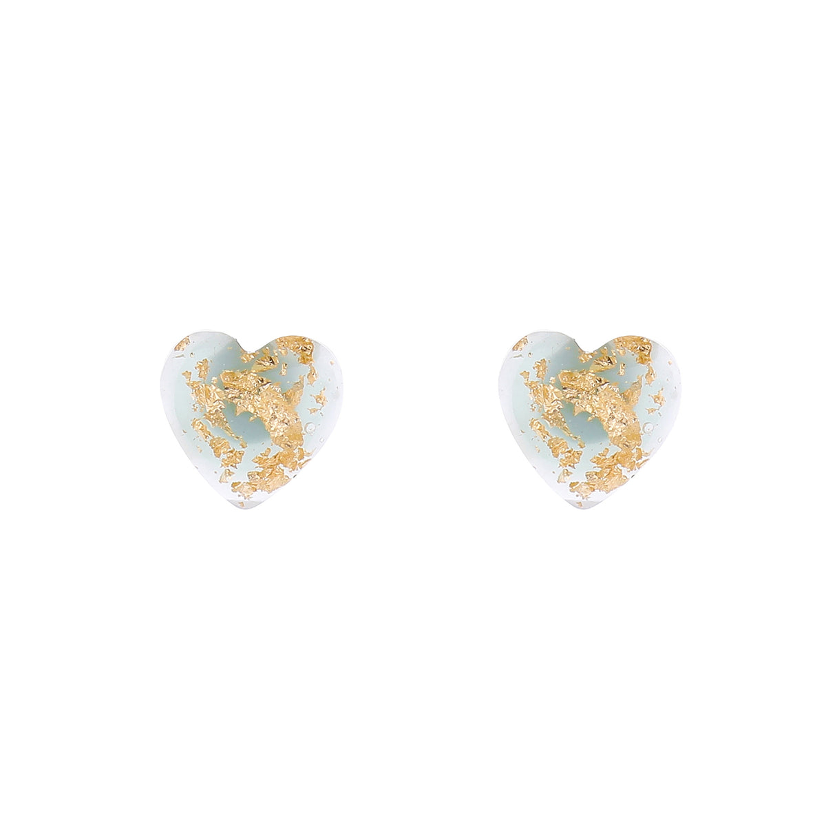 Gold Foil Heart and Resin Stud Earrings, cubic zirconia stud earrings for women, elegant gift for her, side view