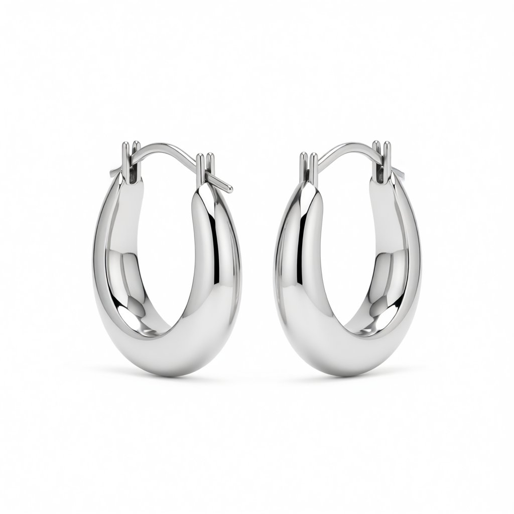 Silver-Plated Graduated Hoop Earrings, silver huggie earrings, everyday style, side view