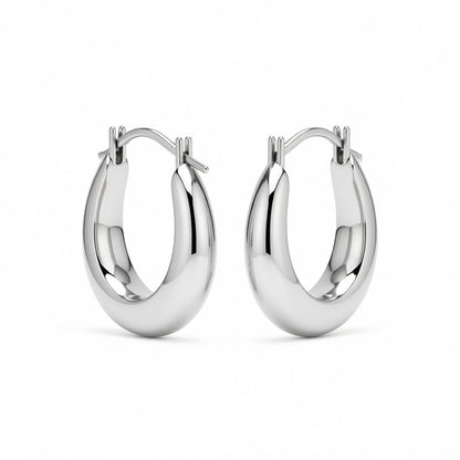 Silver-Plated Graduated Hoop Earrings, silver huggie earrings, everyday style, side view