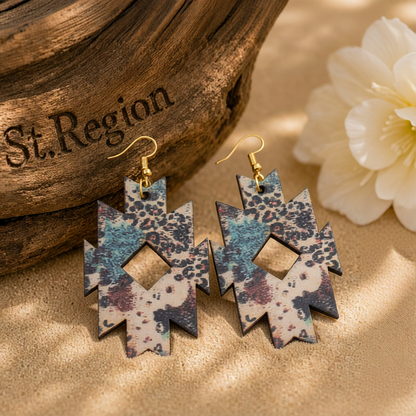 Brown Wood & 18K Gold-Plated Leopard Print Geometric Drop Earrings