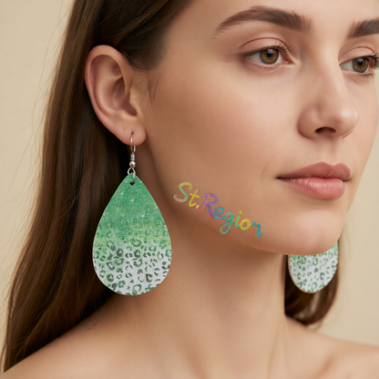 Green Polystyrene & Silver-Plated Leopard Drop Earrings