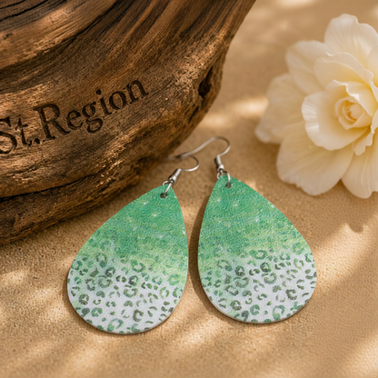 Green Polystyrene & Silver-Plated Leopard Drop Earrings
