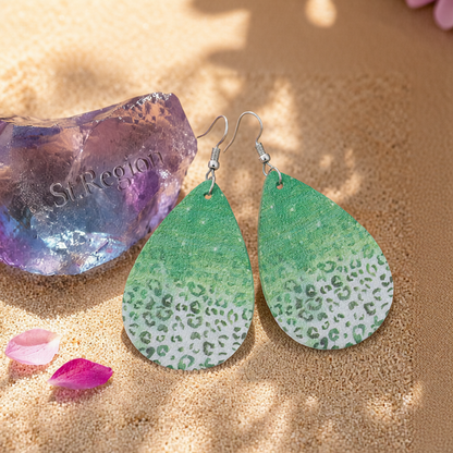 Green Polystyrene & Silver-Plated Leopard Drop Earrings