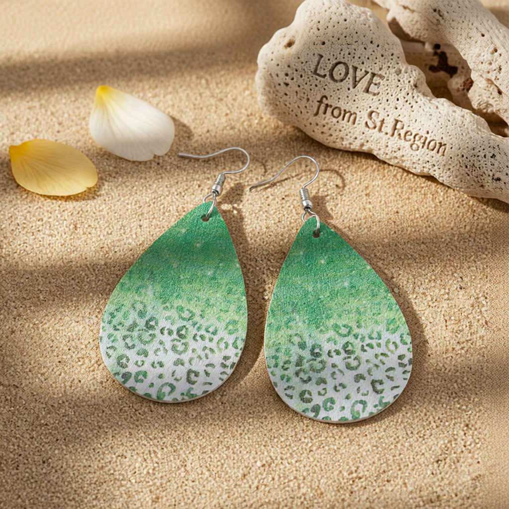 Green Polystyrene & Silver-Plated Leopard Drop Earrings