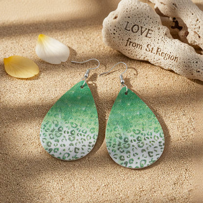 Green Polystyrene & Silver-Plated Leopard Drop Earrings