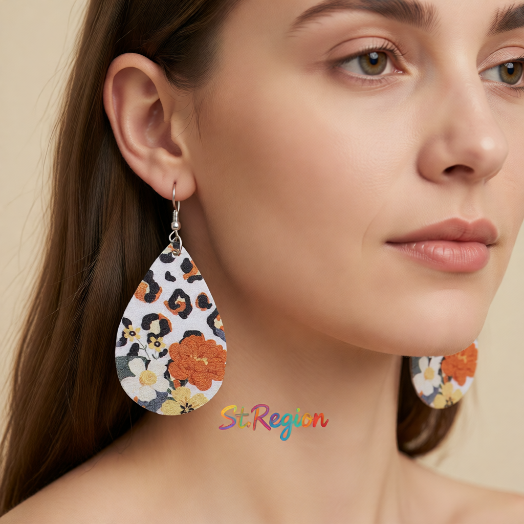 Orange Polystyrene & Silver-Plated Leopard Flowers Drop Earring