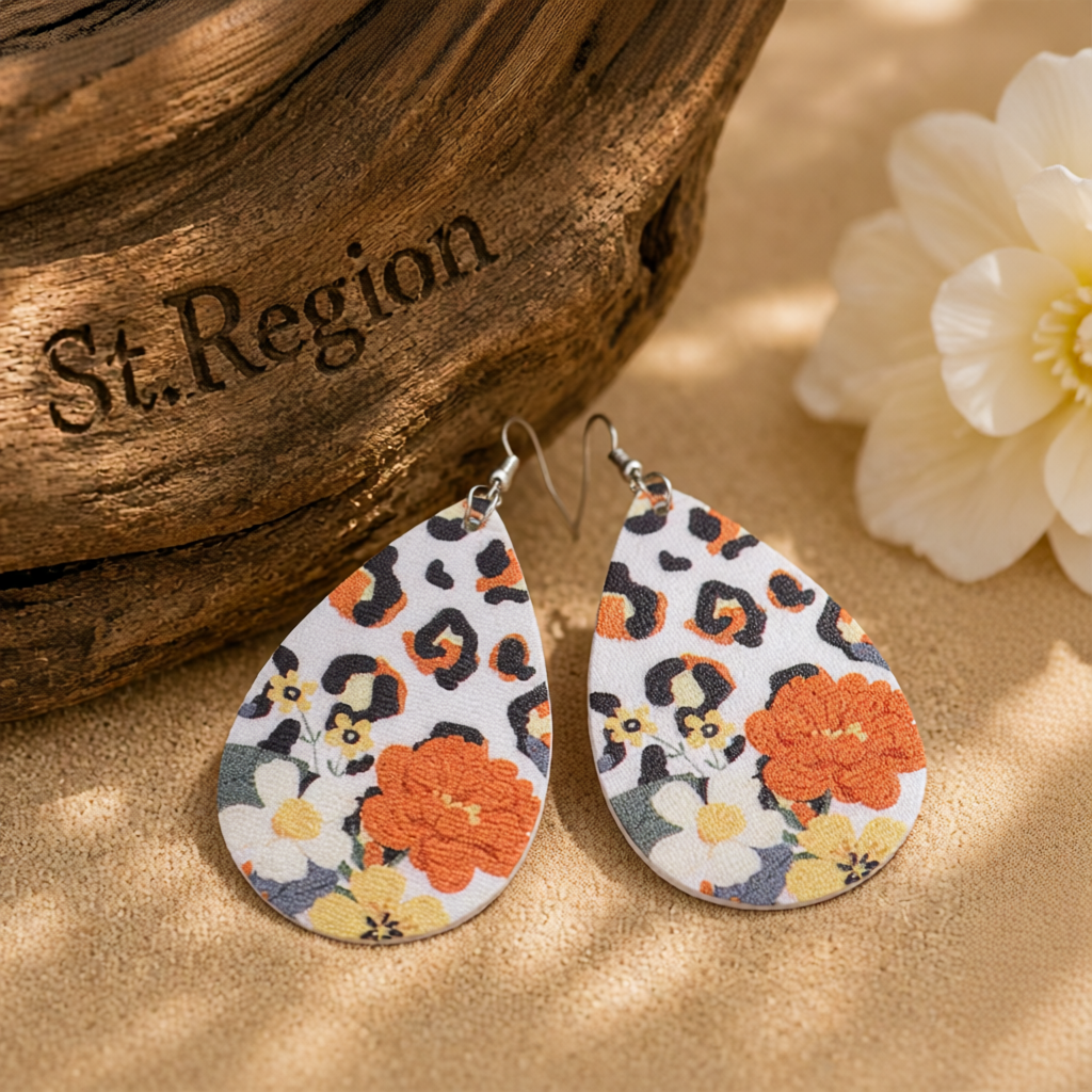 Orange Polystyrene & Silver-Plated Leopard Flowers Drop Earring