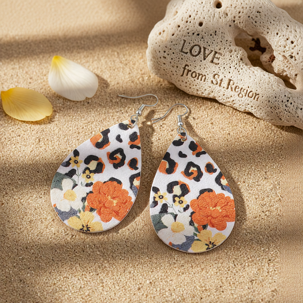 Orange Polystyrene & Silver-Plated Leopard Flowers Drop Earring