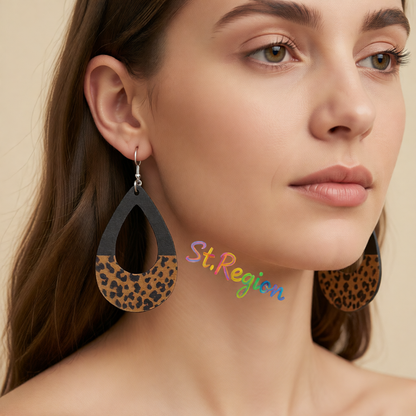 Black Wood & Silver-Plated Leopard Loop Drop Earrings