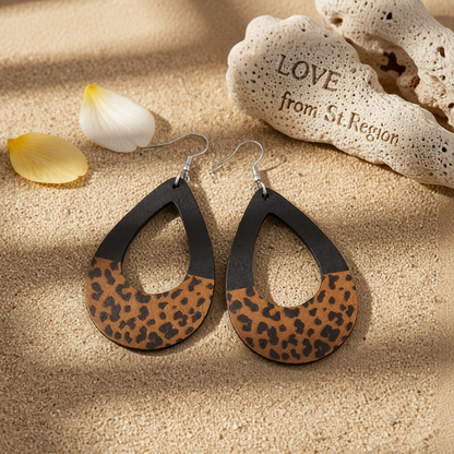 Black Wood & Silver-Plated Leopard Loop Drop Earrings