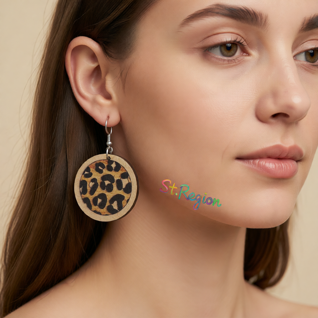 Beige & Silver-Plated Leopard Round Drop Earrings