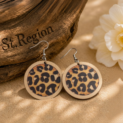 Beige & Silver-Plated Leopard Round Drop Earrings