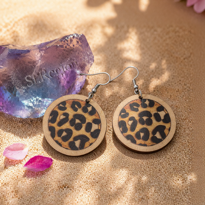 Beige & Silver-Plated Leopard Round Drop Earrings