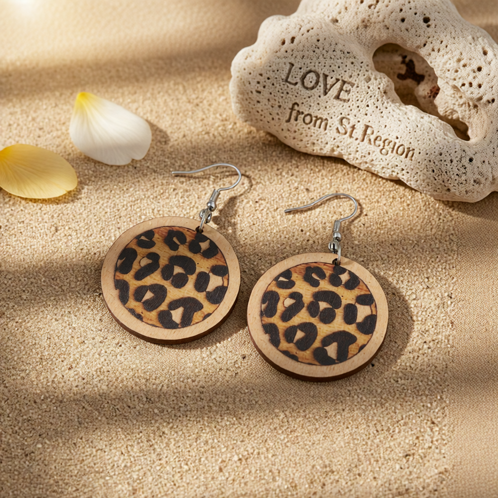 Beige & Silver-Plated Leopard Round Drop Earrings