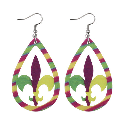 Yellow & Purple Fleur-De-Lis Stripe Drop Earrings