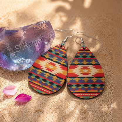 Orange & Teal Geometric Drop Earrings