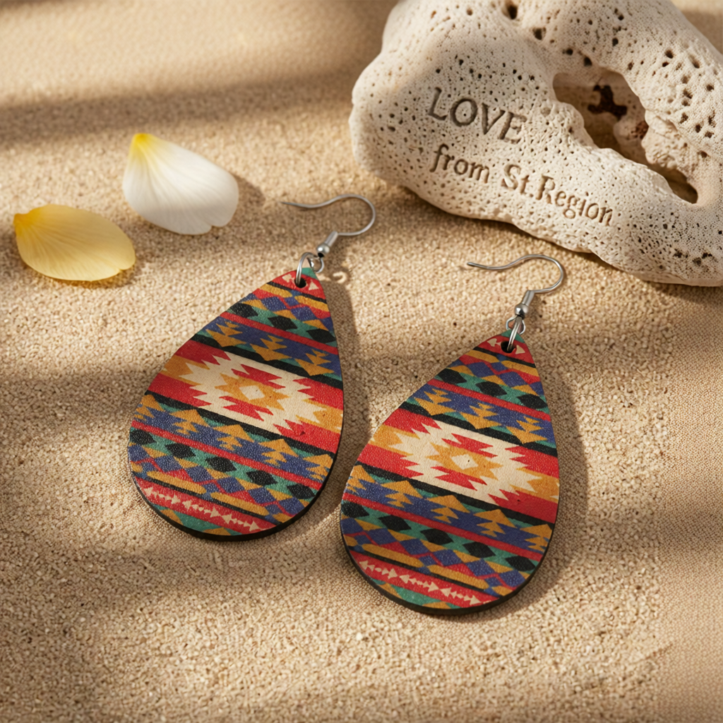 Orange & Teal Geometric Drop Earrings