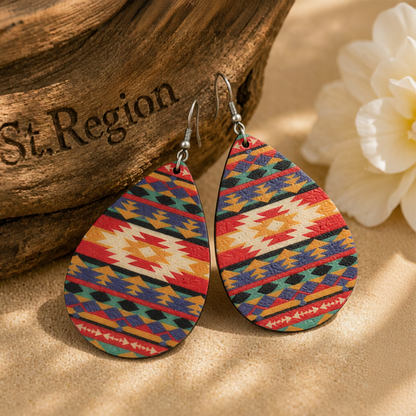 Orange & Teal Geometric Drop Earrings