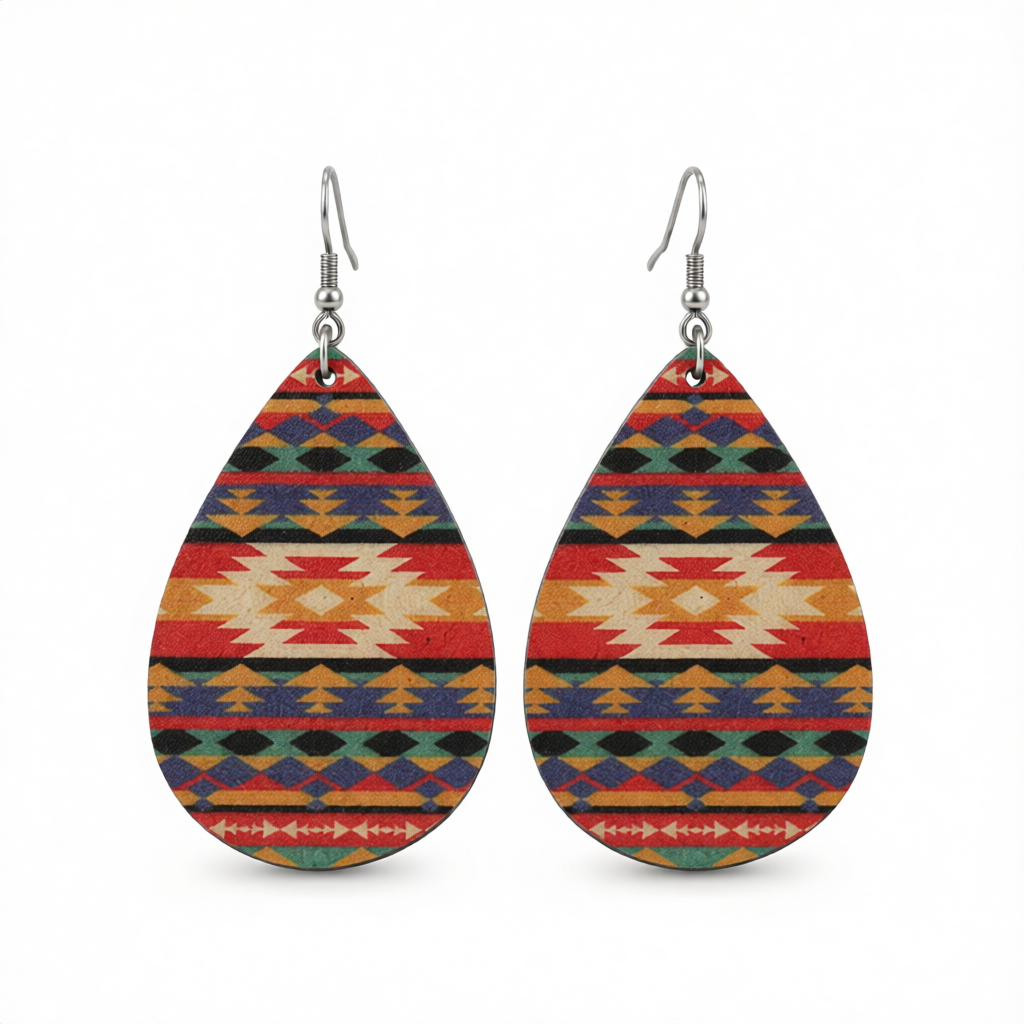 Orange & Teal Geometric Drop Earrings