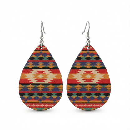 Orange & Teal Geometric Drop Earrings